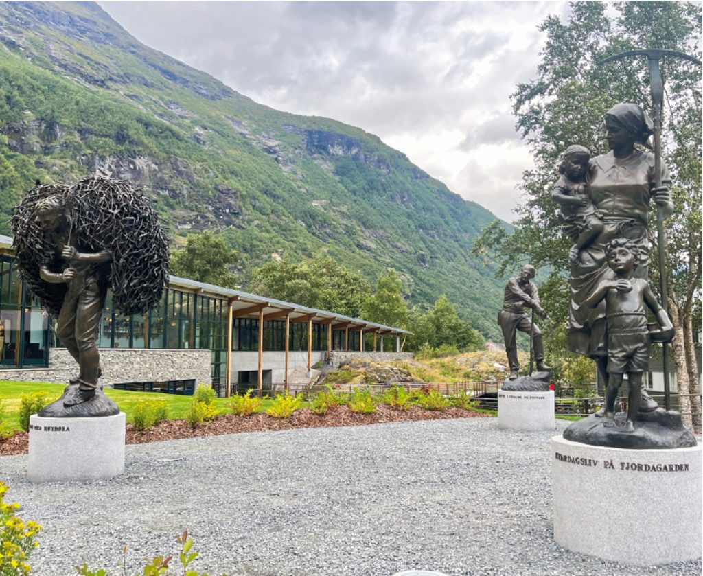 Storfjordens Venner Bronze sculptures from the “History of the Fjord People” exhibition at the Norwegian Fjord Centre.